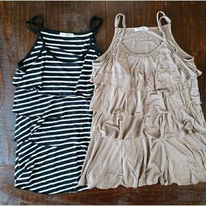 Bearsland Tiered Nursing Tank Top Set, L, Blush/Stripes